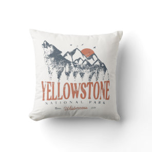 Yellowstone National Park Wolf Mountains Vintage   Throw Pillow