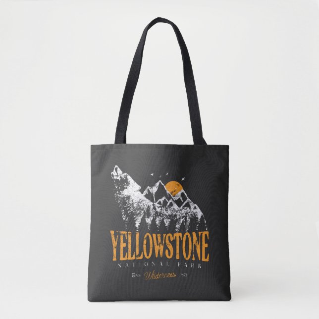 Yellowstone National Park Wolf Mountains Vintage  Tote Bag (Front)