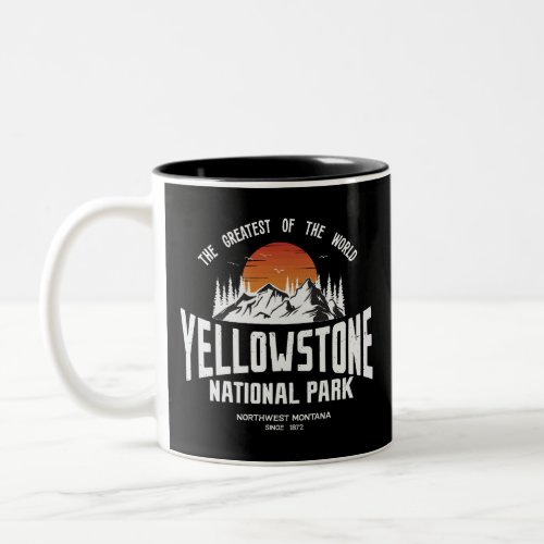 Yellowstone National Park Wolf Mountains Vintage Two_Tone Coffee Mug