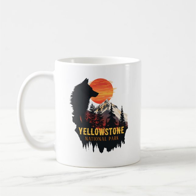 Yellowstone National Park, Wolf Orange Sunset Art  Coffee Mug (Left)