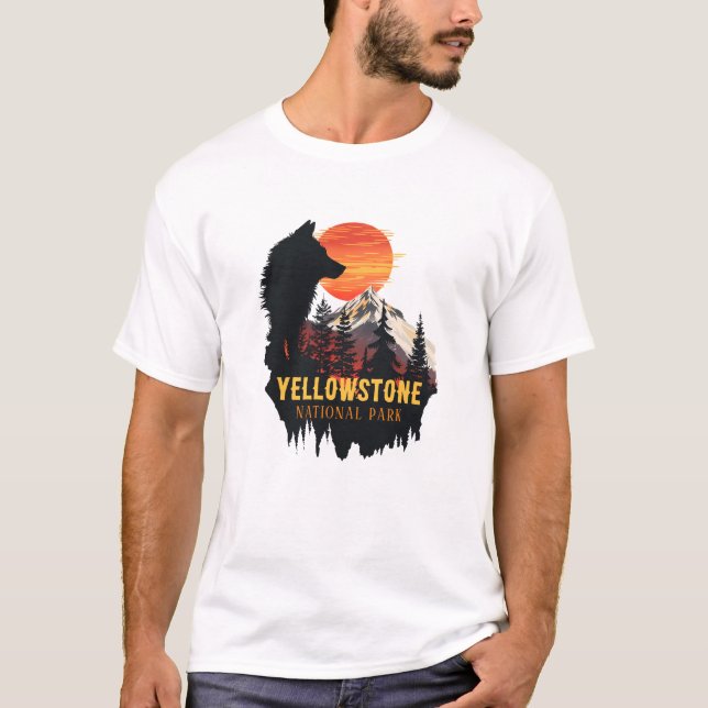 Yellowstone National Park, Wolf Orange Sunset Art  T-Shirt (Front)