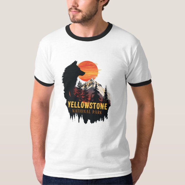 Yellowstone National Park, Wolf Orange Sunset Art  T-Shirt (Front)