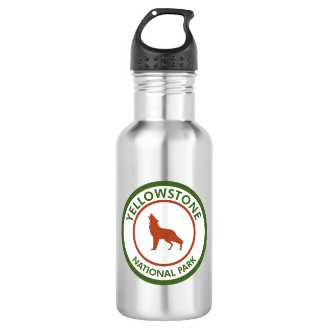 Yellowstone National Park Wolf Stainless Steel Water Bottle (Front)