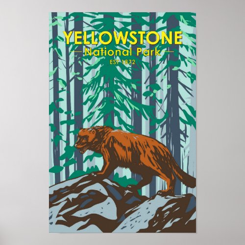 Yellowstone National Park Wolverine Vintage Poster