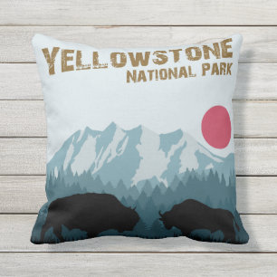 Yellowstone National Park WY Vintage Style Bison Outdoor Pillow