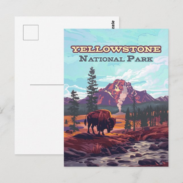 Yellowstone National Park Wyoming Bison Geyser Postcard (Front/Back)
