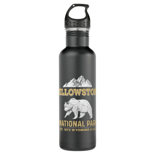 Yellowstone National Park Wyoming Grizzly Bear  Stainless Steel Water Bottle (Front)