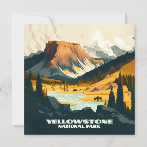 Yellowstone National Park Wyoming Mountains Retro