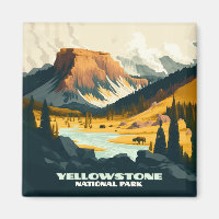 Yellowstone National Park Wyoming Mountains Retro