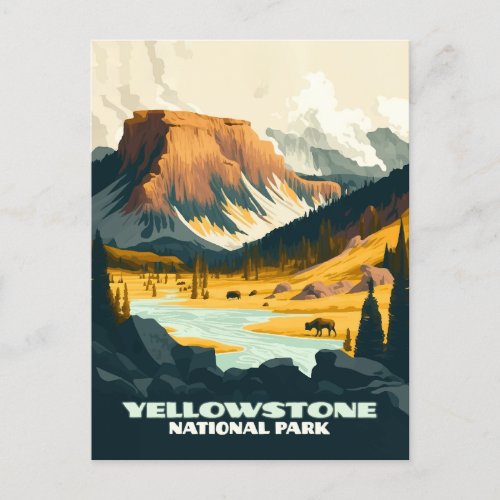 Yellowstone National Park Wyoming Mountains Retro Postcard
