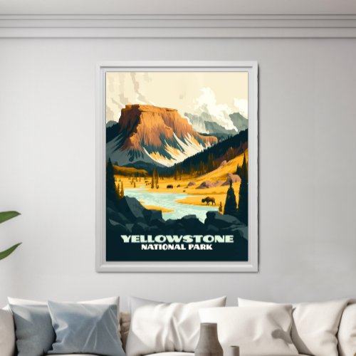 Yellowstone National Park Wyoming Mountains Retro Poster