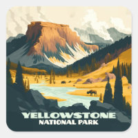 Yellowstone National Park Wyoming Mountains Retro