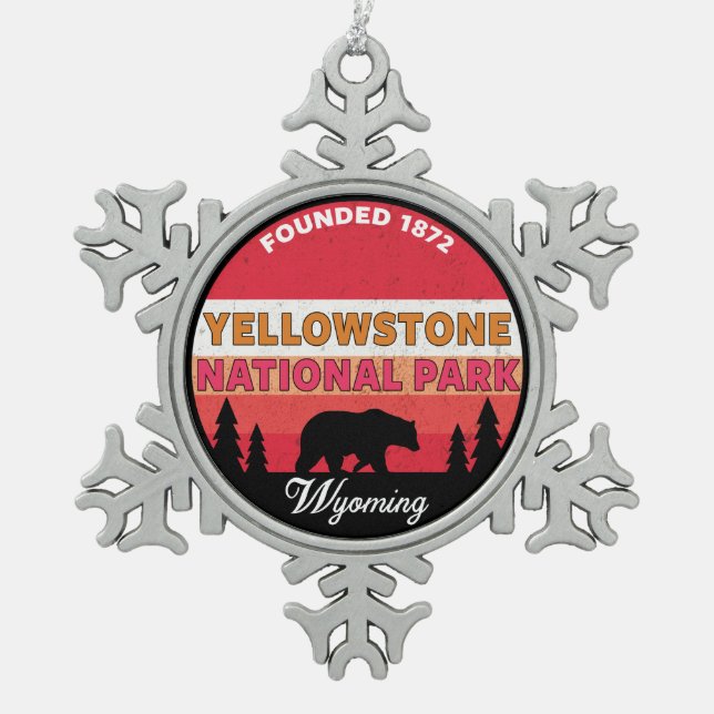 Yellowstone National Park Wyoming Snowflake Pewter Christmas Ornament (Front)