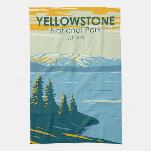 Yellowstone National Park Yellowstone Lake Vintage Kitchen Towel
