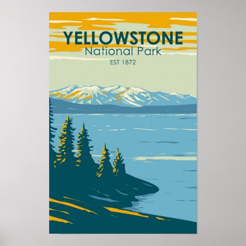 Yellowstone National Park Yellowstone Lake Vintage Poster