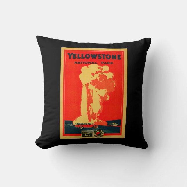 Yellowstone, Old Faithful Advertising Poster Throw Pillow (Front)
