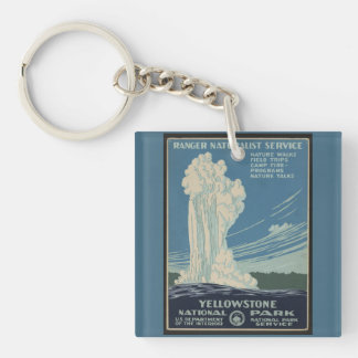 Yellowstone Old Faithful Park Vintage Poster Keychain