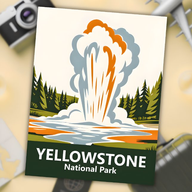 Yellowstone Old Faithful Simple Clean Retro Custom Postcard (Yellowstone Old Faithful Simple Clean Retro Custom Postcard)