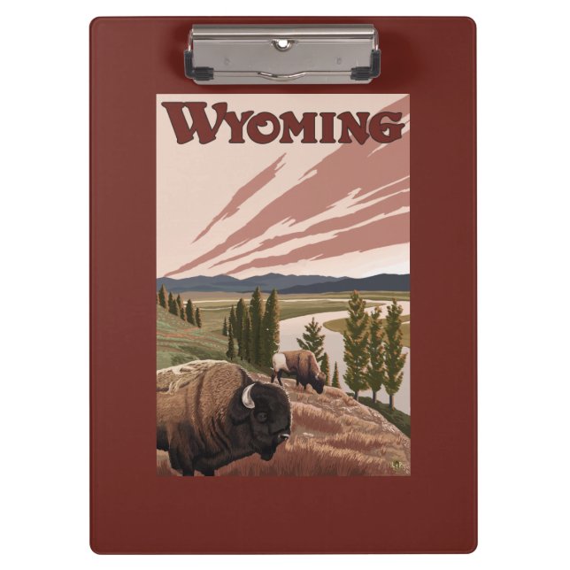 Yellowstone River Bison Vintage Travel Poster Clipboard (Front)