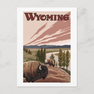 Yellowstone River Bison Vintage Travel Poster Postcard