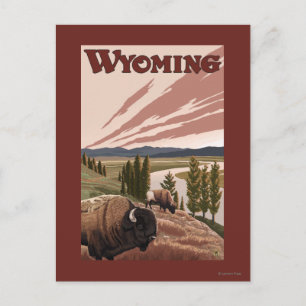 Yellowstone River Bison Vintage Travel Poster Postcard