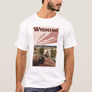 Yellowstone River Bison Vintage Travel Poster T-Shirt