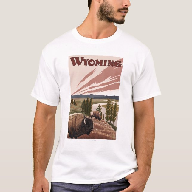 Yellowstone River Bison Vintage Travel Poster T-Shirt (Front)