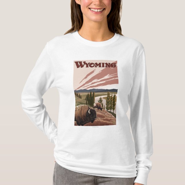 Yellowstone River Bison Vintage Travel Poster T-Shirt (Front)