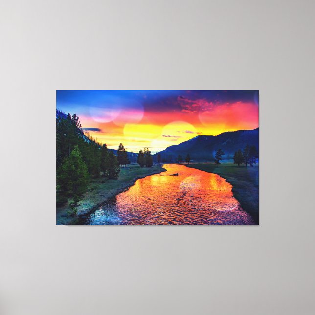 Yellowstone River Reflection Sunset Canvas Print (Front)