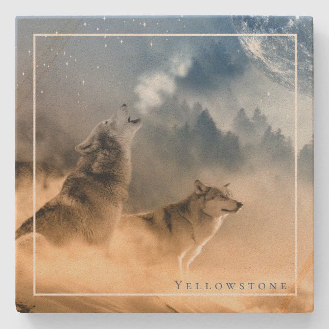 Yellowstone Sandstone Coaster-The Wolves and Moon Stone Coaster (Front)