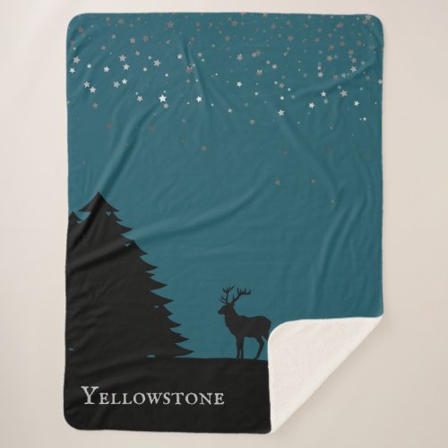 Yellowstone Sherpa Blanket Throw Elk and Stars