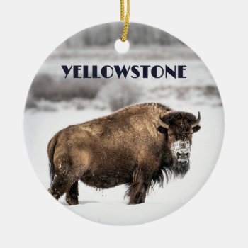 Yellowstone Snowy Buffalo Souvenir Ornament by YellowSnail at Zazzle
