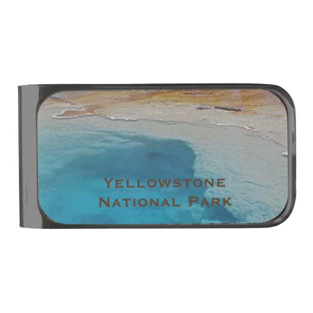 Yellowstone Stunning Blue Pool Photo National Park Gunmetal Finish Money Clip (Front)