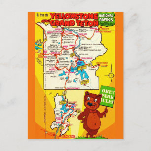 Yellowstone & Teton Parks Illustrated Map Postcard
