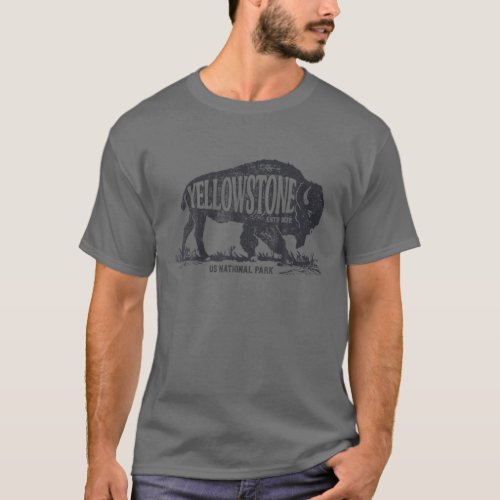 Yellowstone US National Park Bison Buffalo Vintage T_Shirt