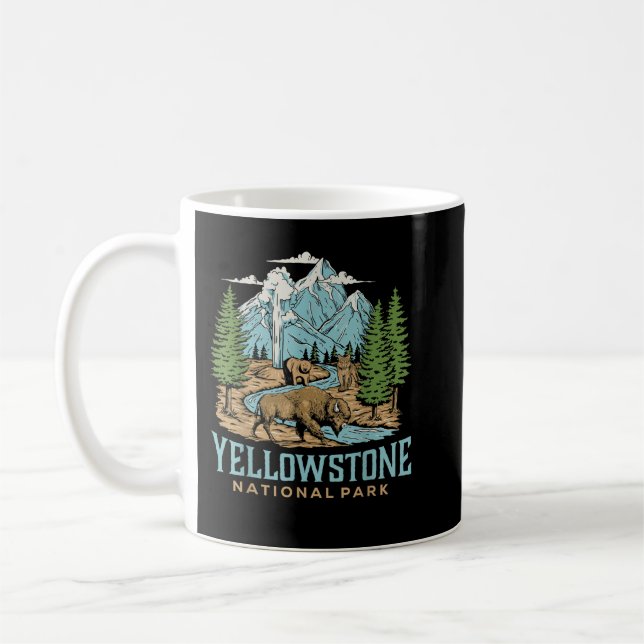 Yellowstone US National Park Wolf Bison Bear Vinta Coffee Mug (Left)