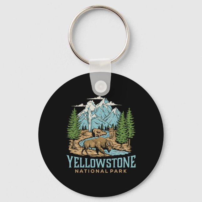 Yellowstone Us National Park Wolf Bison Bear Vinta Keychain (Front)
