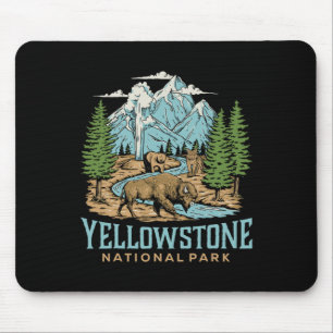 Yellowstone Us National Park Wolf Bison Bear Vinta Mouse Pad