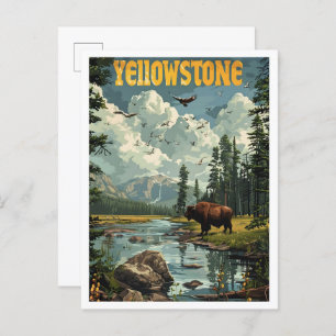 Yellowstone USA Classic Art Retro Vintage Travel Postcard