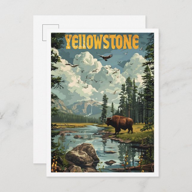 Yellowstone USA Classic Art Retro Vintage Travel Postcard (Front/Back)