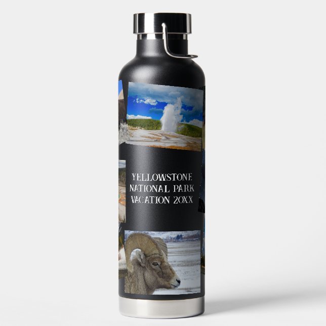 Yellowstone Vacation 8 Photos Personalize Text  Water Bottle (Left)