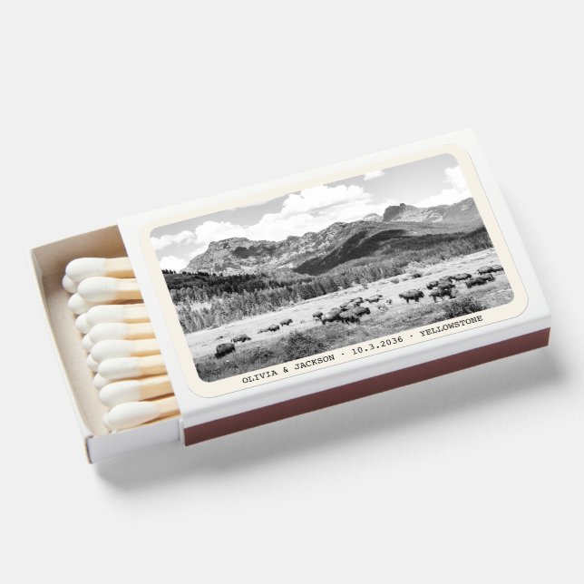 Yellowstone Wedding Favor Bison Photo Custom Matchboxes (Front Open)