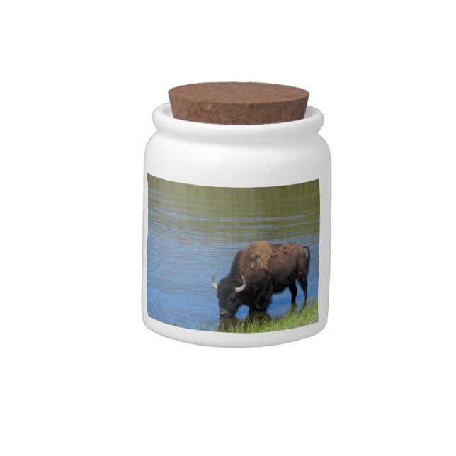 Yellowstone Wild Buffalo in Pond Candy Jar (Left)