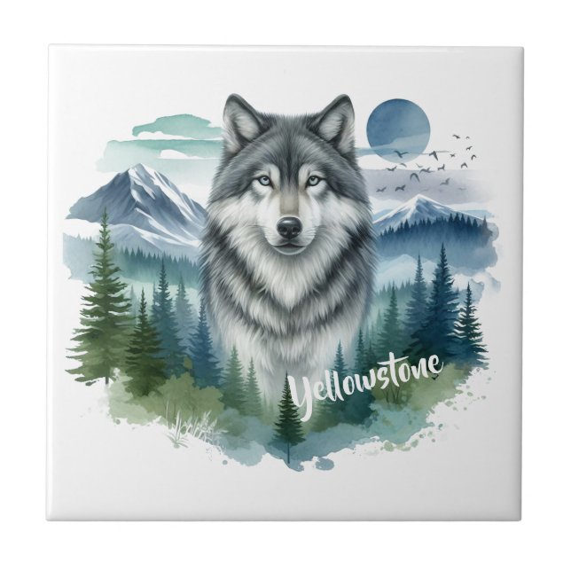 Yellowstone Wolf Ceramic Tile (Front)