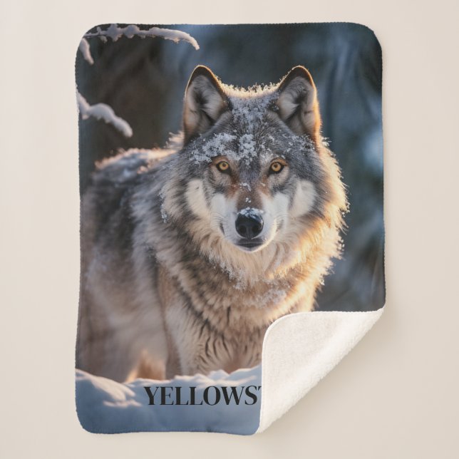 Yellowstone Wolf Sherpa Blanket Throw (Front)
