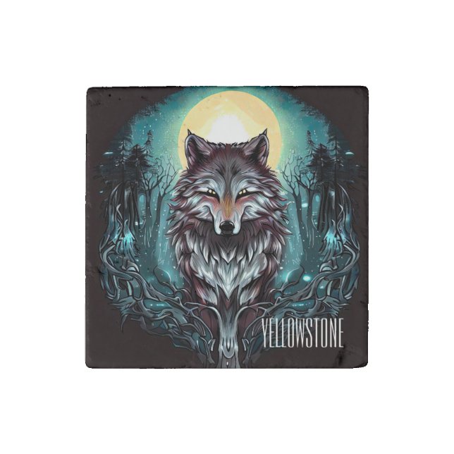 Yellowstone Wolf Stone Magnet (Front)