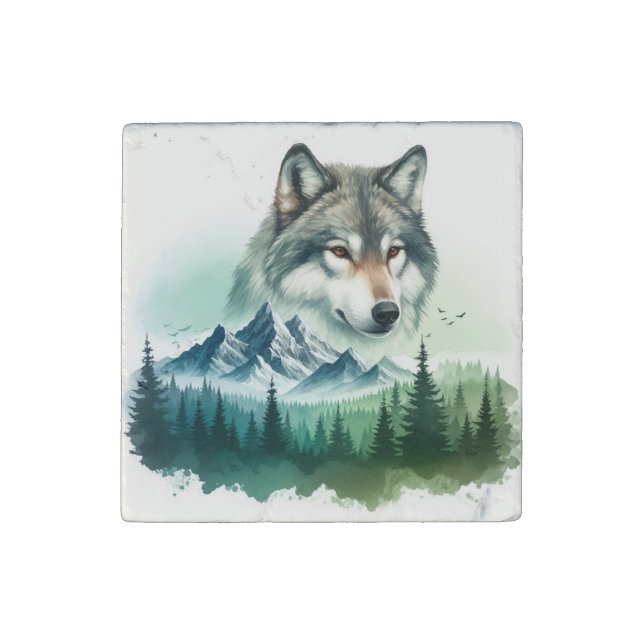Yellowstone Wolf Stone Magnet  (Front)