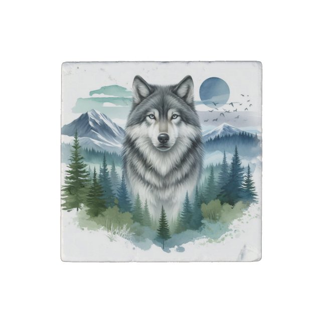 Yellowstone Wolf Stone Magnet  (Front)