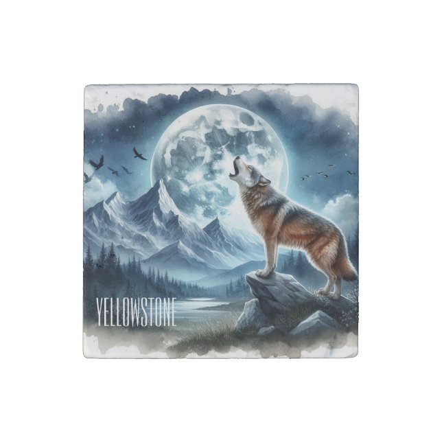 Yellowstone Wolf Stone Magnet  (Front)