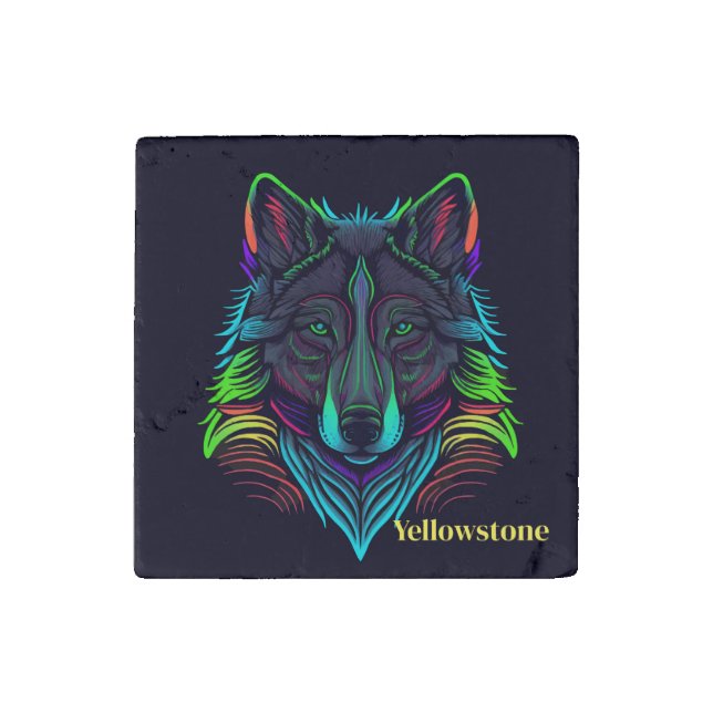 Yellowstone Wolf Stone Magnet (Front)